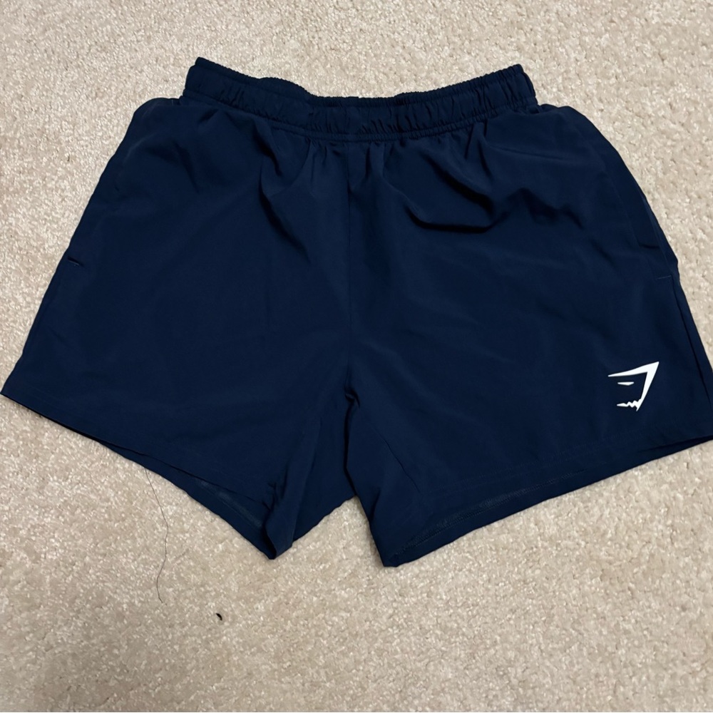 Gymshark Men’s Navy Athletic Training Shorts with White Logo